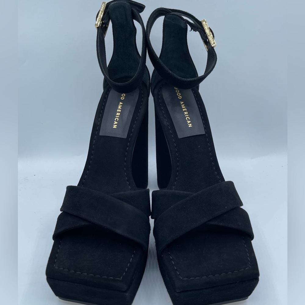 New  Good American Suede Platform Sandals Size 10 - Picture 10 of 17